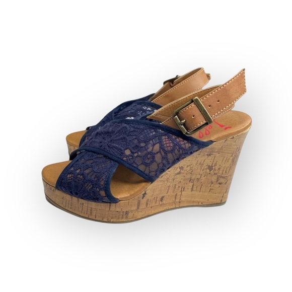 Jellypop  Peaches Lace Platform Slingback Wedge Heel Espadrille Sandal  Navy  - Picture 8 of 16